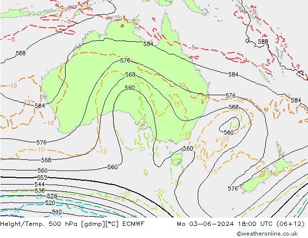 Z500/Yağmur (+YB)/Z850 ECMWF Pzt 03.06.2024 18 UTC