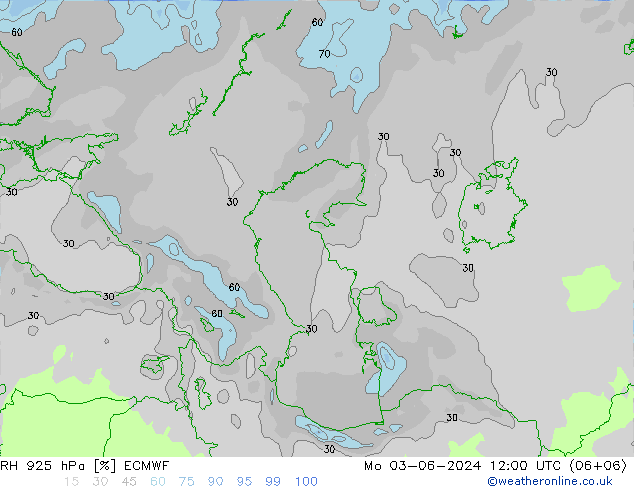 RH 925 hPa ECMWF pon. 03.06.2024 12 UTC