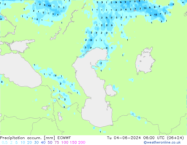 Precipitation accum. ECMWF Tu 04.06.2024 06 UTC