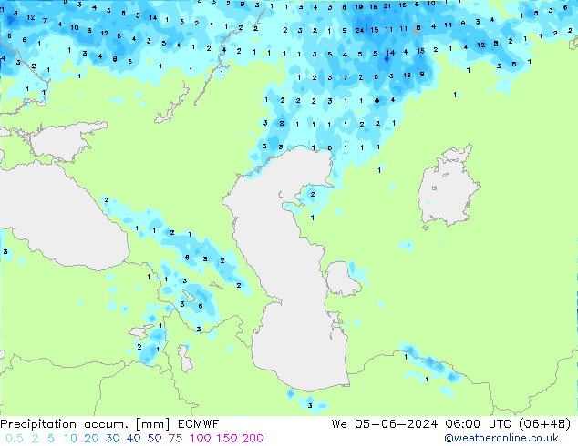 Precipitation accum. ECMWF Qua 05.06.2024 06 UTC