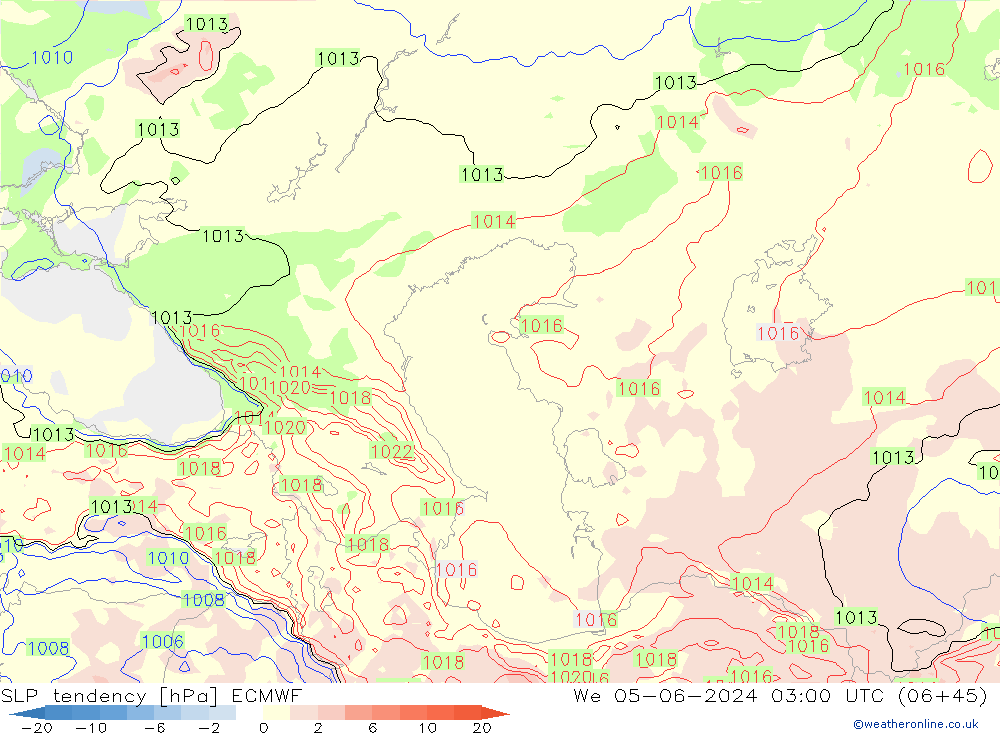 Tendance de pression  ECMWF mer 05.06.2024 03 UTC