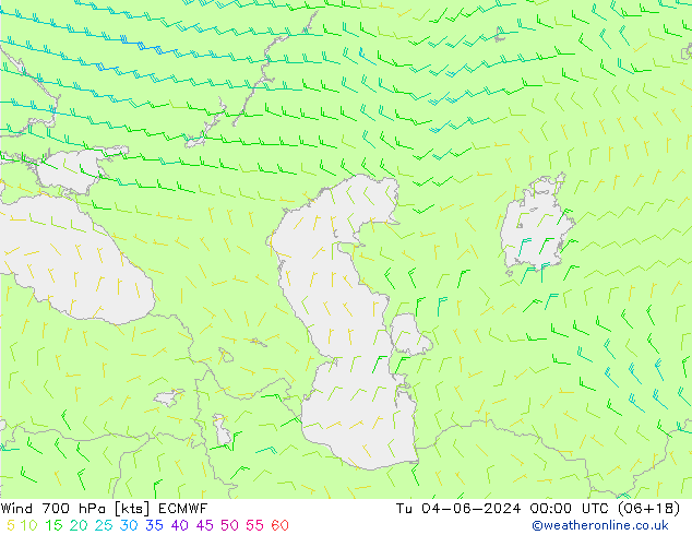 Wind 700 hPa ECMWF Út 04.06.2024 00 UTC