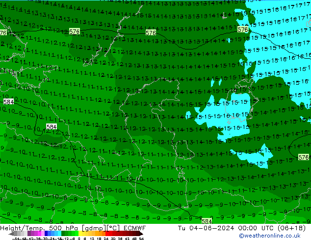 Z500/Rain (+SLP)/Z850 ECMWF Út 04.06.2024 00 UTC