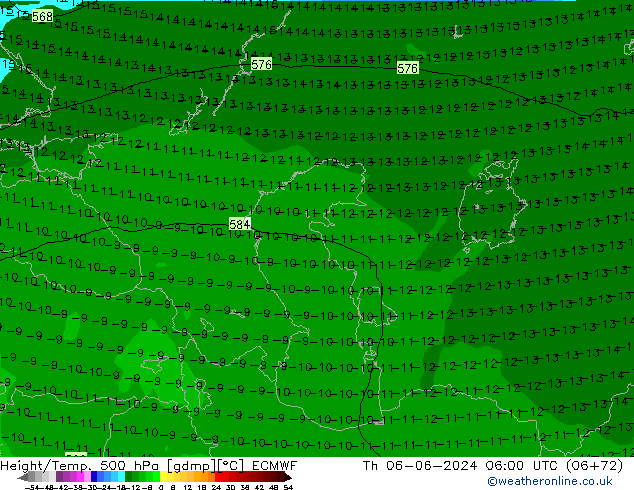 Z500/Rain (+SLP)/Z850 ECMWF Th 06.06.2024 06 UTC