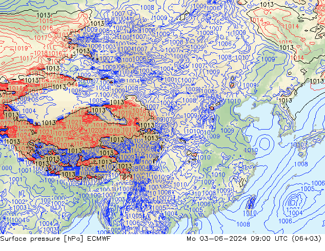 Surface pressure ECMWF Mo 03.06.2024 09 UTC