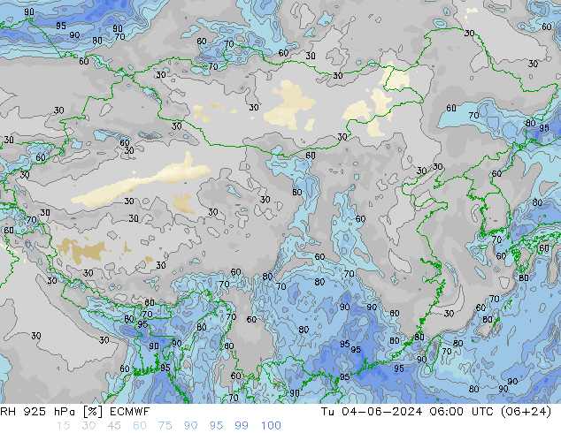 RH 925 hPa ECMWF 星期二 04.06.2024 06 UTC