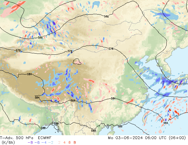 T-Adv. 500 hPa ECMWF pon. 03.06.2024 06 UTC