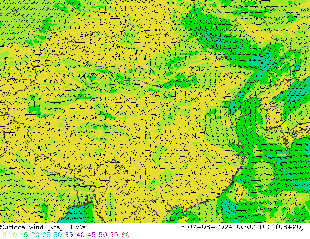 Surface wind ECMWF Fr 07.06.2024 00 UTC