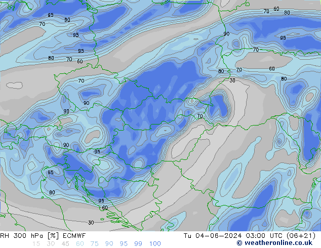 Humedad rel. 300hPa ECMWF mar 04.06.2024 03 UTC