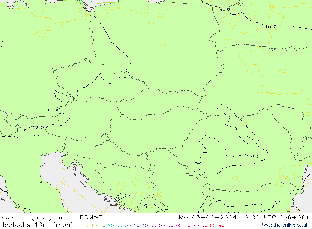 Eşrüzgar Hızları mph ECMWF Pzt 03.06.2024 12 UTC