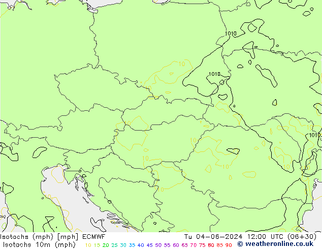 Isotachen (mph) ECMWF Di 04.06.2024 12 UTC