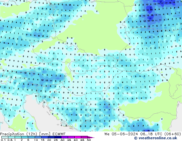 Precipitación (12h) ECMWF mié 05.06.2024 18 UTC