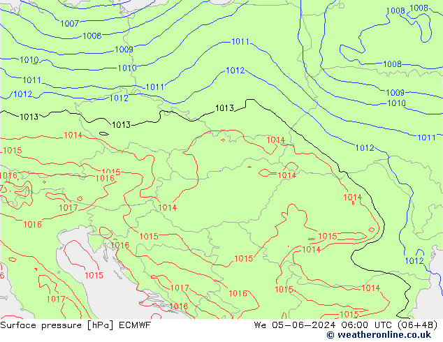 Luchtdruk (Grond) ECMWF wo 05.06.2024 06 UTC