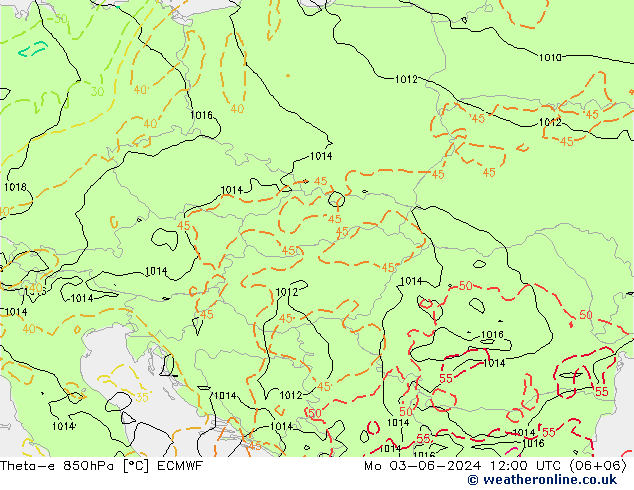 Theta-e 850hPa ECMWF lun 03.06.2024 12 UTC