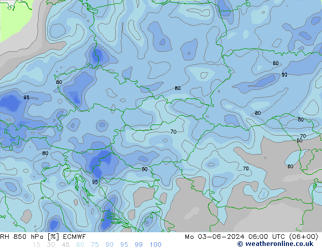 Humedad rel. 850hPa ECMWF lun 03.06.2024 06 UTC