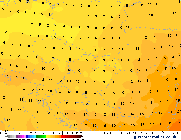 Z500/Rain (+SLP)/Z850 ECMWF Tu 04.06.2024 12 UTC