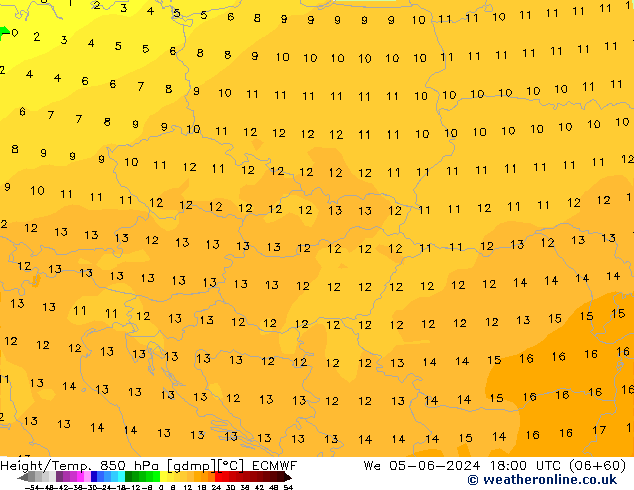 Hoogte/Temp. 850 hPa ECMWF wo 05.06.2024 18 UTC