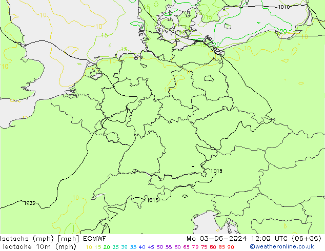 Isotachen (mph) ECMWF Mo 03.06.2024 12 UTC