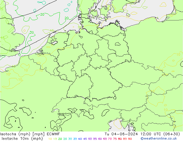 Izotacha (mph) ECMWF wto. 04.06.2024 12 UTC