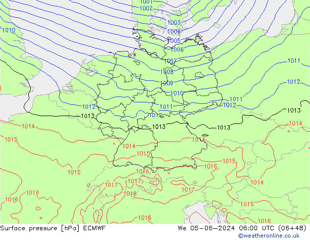 Luchtdruk (Grond) ECMWF wo 05.06.2024 06 UTC