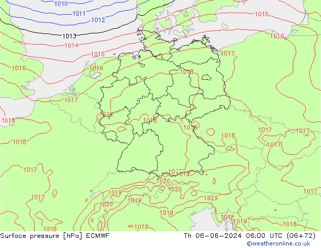 Atmosférický tlak ECMWF Čt 06.06.2024 06 UTC