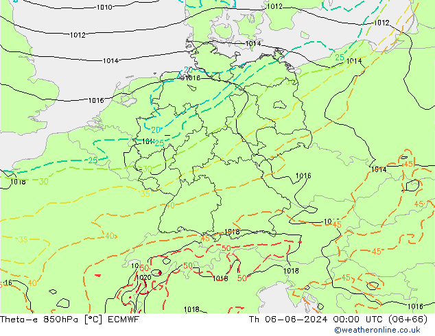 Theta-e 850hPa ECMWF do 06.06.2024 00 UTC