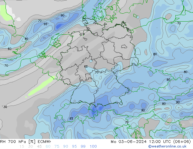 RH 700 hPa ECMWF Mo 03.06.2024 12 UTC