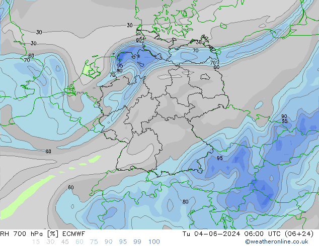 RH 700 hPa ECMWF Di 04.06.2024 06 UTC