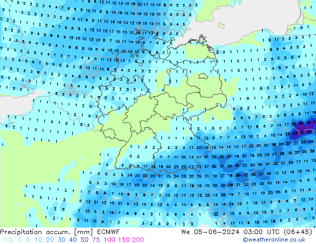 Nied. akkumuliert ECMWF Mi 05.06.2024 03 UTC