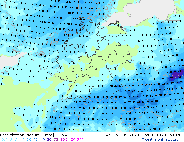 Precipitation accum. ECMWF ср 05.06.2024 06 UTC