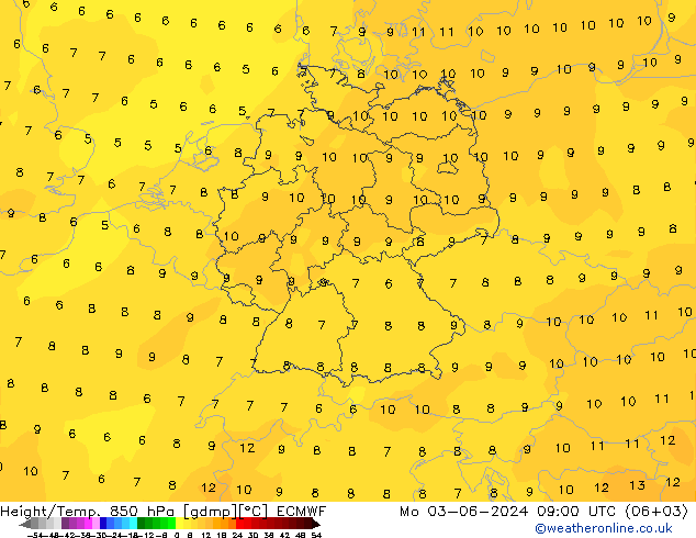 Height/Temp. 850 hPa ECMWF Po 03.06.2024 09 UTC