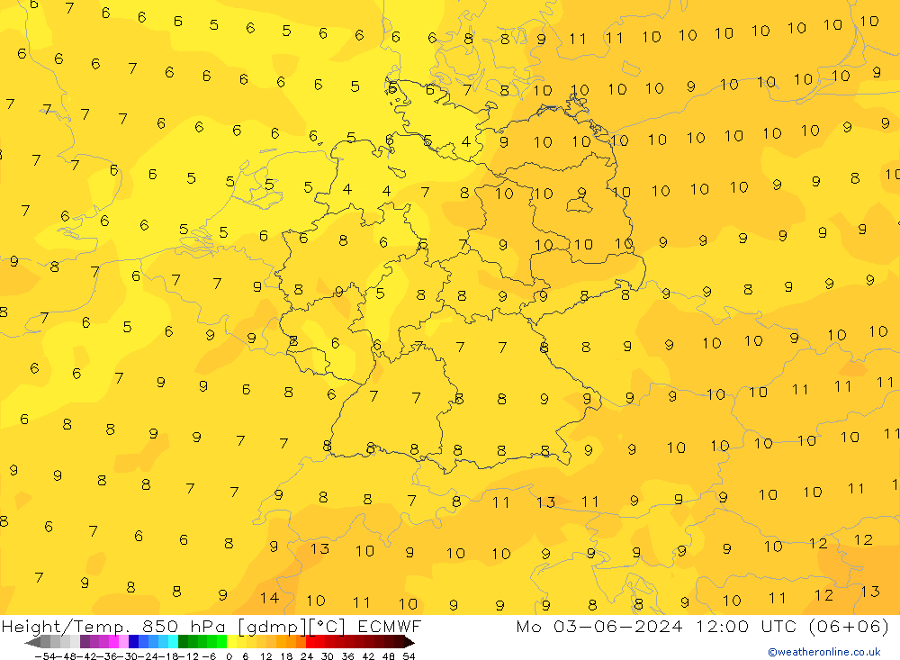 Z500/Rain (+SLP)/Z850 ECMWF pon. 03.06.2024 12 UTC