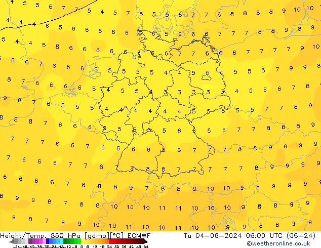 Z500/Rain (+SLP)/Z850 ECMWF Di 04.06.2024 06 UTC