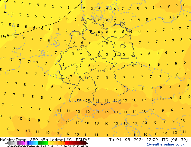 Z500/Rain (+SLP)/Z850 ECMWF mar 04.06.2024 12 UTC