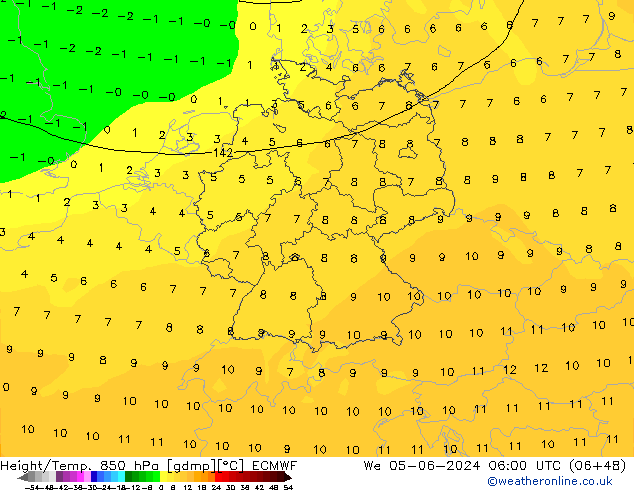 Height/Temp. 850 hPa ECMWF  05.06.2024 06 UTC