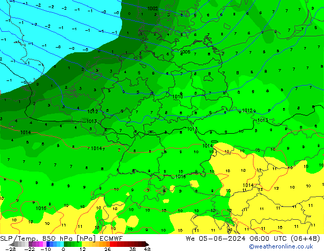 SLP/Temp. 850 hPa ECMWF  05.06.2024 06 UTC