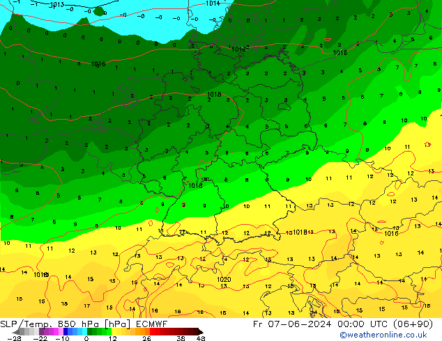 SLP/Temp. 850 hPa ECMWF  07.06.2024 00 UTC