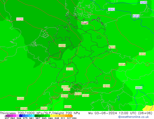 Schichtdicke 700-1000 hPa ECMWF Mo 03.06.2024 12 UTC