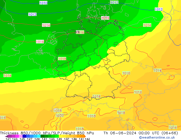 Thck 850-1000 hPa ECMWF Čt 06.06.2024 00 UTC