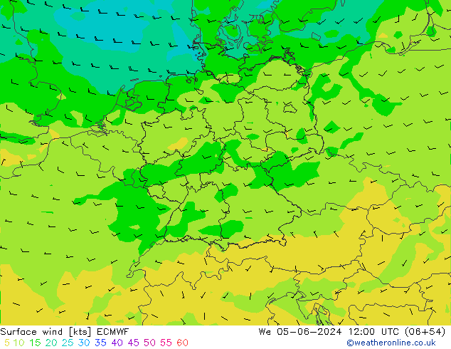 Wind 10 m ECMWF wo 05.06.2024 12 UTC