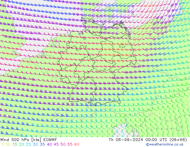 Vent 500 hPa ECMWF jeu 06.06.2024 00 UTC