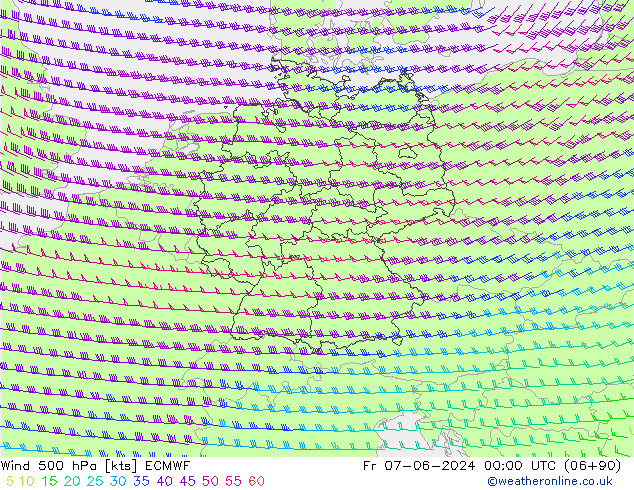 Wind 500 hPa ECMWF Fr 07.06.2024 00 UTC