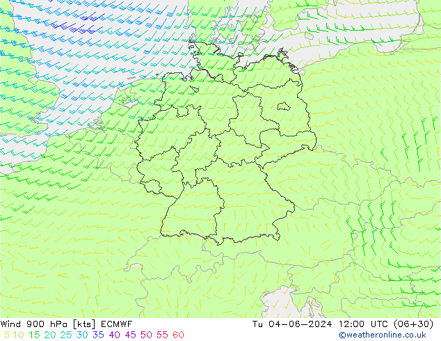 wiatr 900 hPa ECMWF wto. 04.06.2024 12 UTC