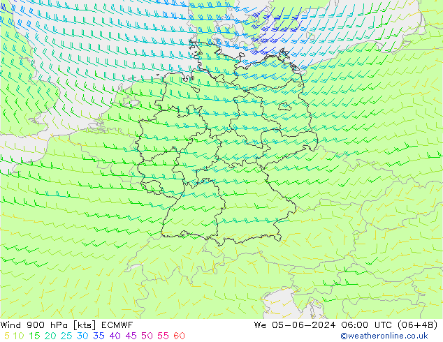 Wind 900 hPa ECMWF We 05.06.2024 06 UTC