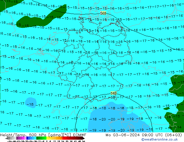 Height/Temp. 500 hPa ECMWF Po 03.06.2024 09 UTC