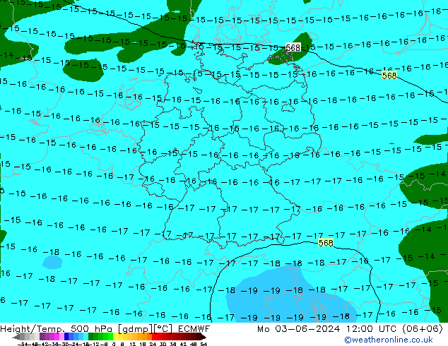 Height/Temp. 500 hPa ECMWF 星期一 03.06.2024 12 UTC