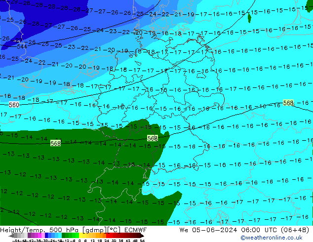 Height/Temp. 500 hPa ECMWF mer 05.06.2024 06 UTC