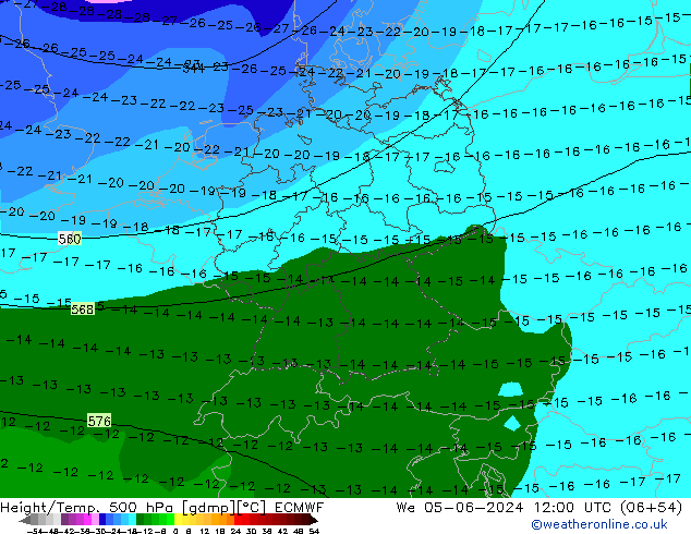 Height/Temp. 500 hPa ECMWF Mi 05.06.2024 12 UTC