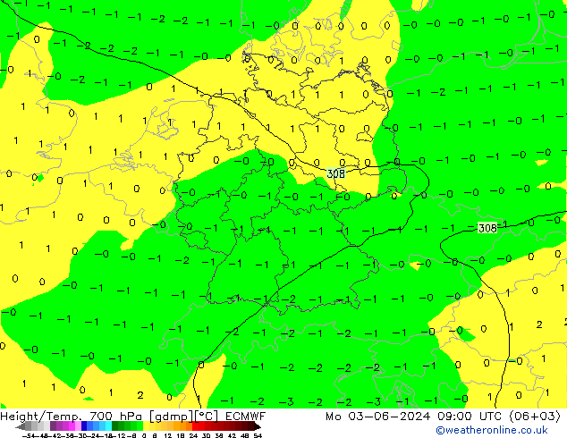 Height/Temp. 700 hPa ECMWF Po 03.06.2024 09 UTC