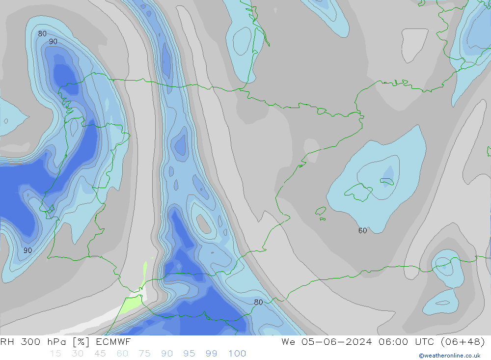 300 hPa Nispi Nem ECMWF Çar 05.06.2024 06 UTC